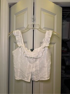 wild fable White Eyelet Ruffle Crop Top